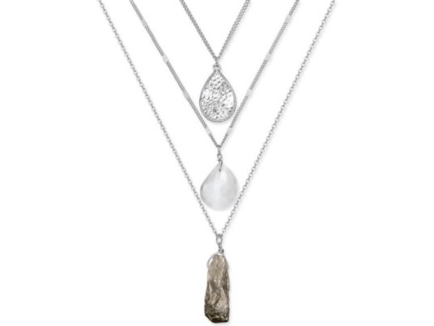 Inspired Life Silver-Tone Stone and Metal Layer Pendant Necklace