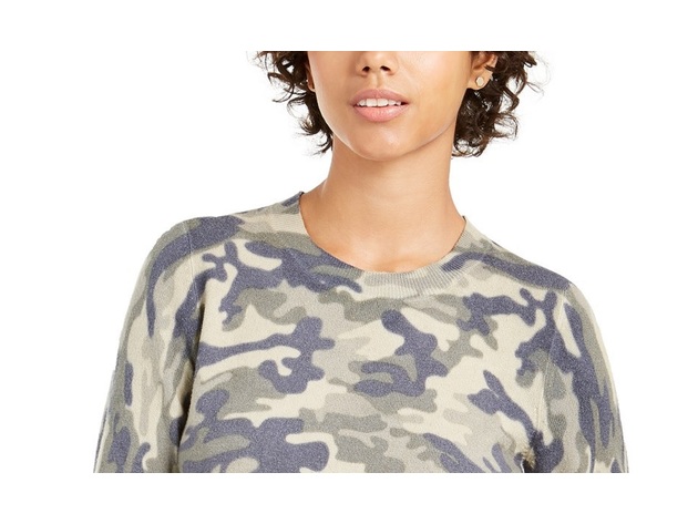 Planet Gold Juniors' Camo Crew Neck Sweater Green Size Large