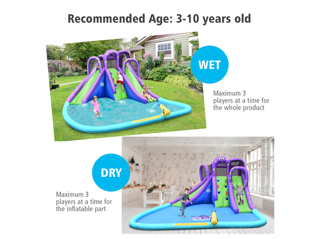 Costway Inflatable Water Park Octopus Bounce House 2 Slides Climbing Wall Without Blower