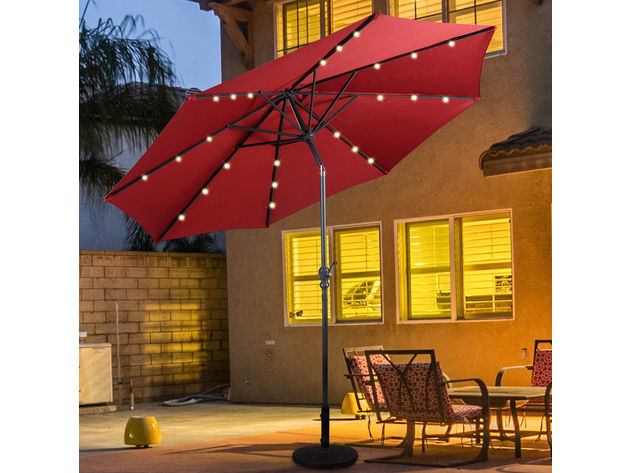 Costway 10ft Patio Solar Umbrella LED Patio Market Steel Tilt W/ Crank Burgundy