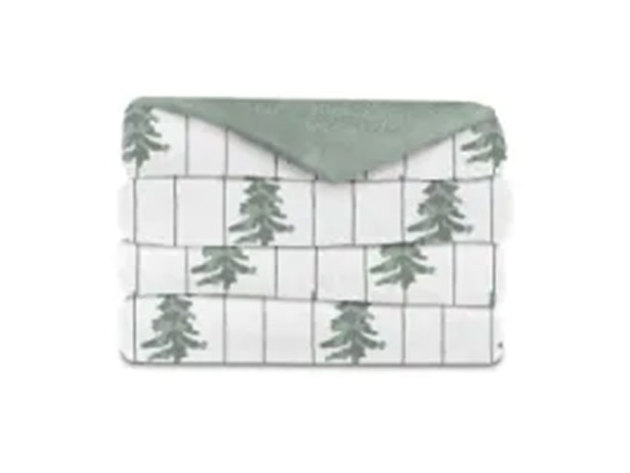 Sunbeam Microplush Comfy Toes Electric Heated Throw Blanket Foot Pocket Holiday Trees Washable Auto Shut Off 3 Heat Settings - Holiday Trees