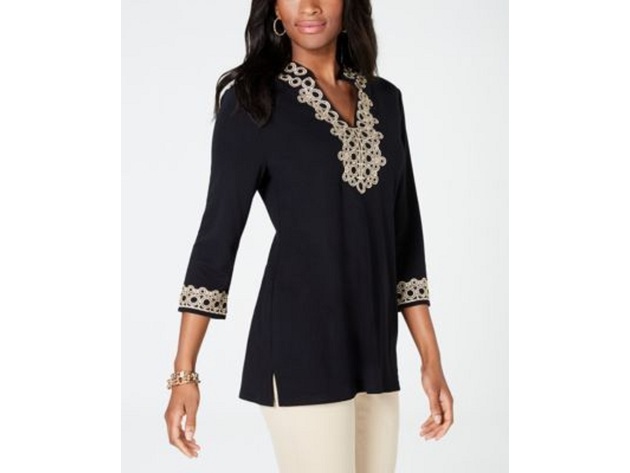 Charter Club Women's Lace-Trim Tunic Top Black Size Small
