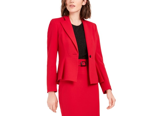 Bar III Women's Crepe Peplum Blazer Red Size 2