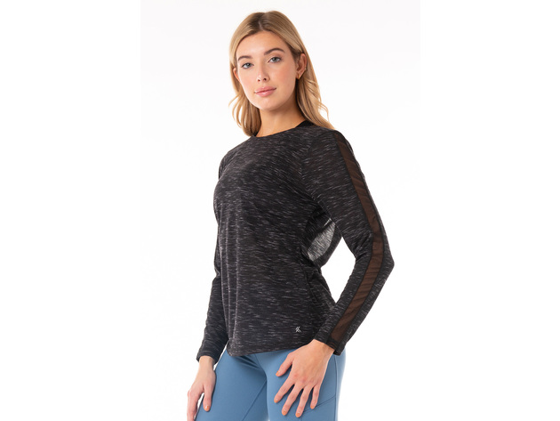 Kyodan Womens Long Sleeve Raceback Top With Mesh Inserts - X-Small / Onyx Mix