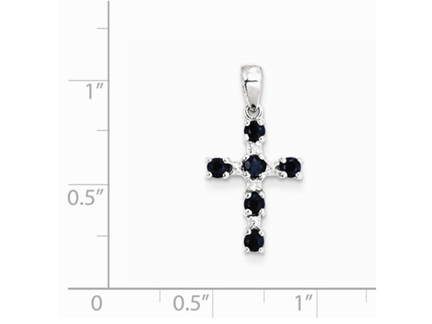 1/2 Carat (ctw) Natural Dark Blue Sapphire Cross Pendant Necklace in Sterling Silver with Chain