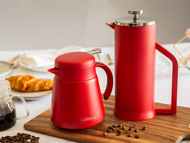 Lafeeca Stainless Steel French Press Coffee Maker (Red)