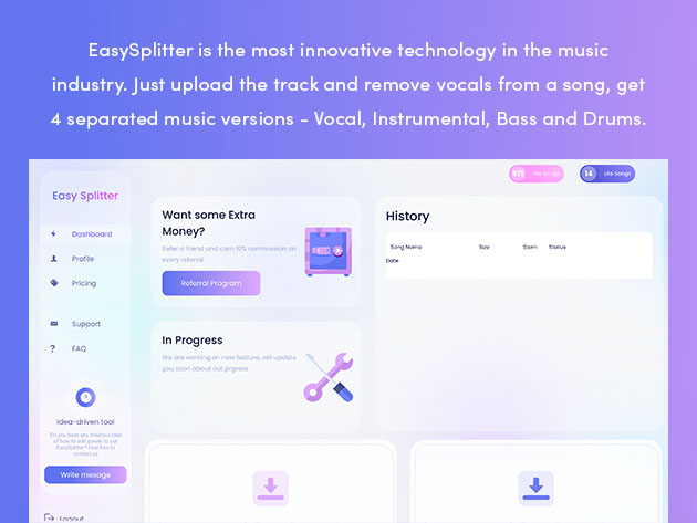 EasySplitter AI-Based Vocal Remover: Lifetime Subscription (Pro Plan)