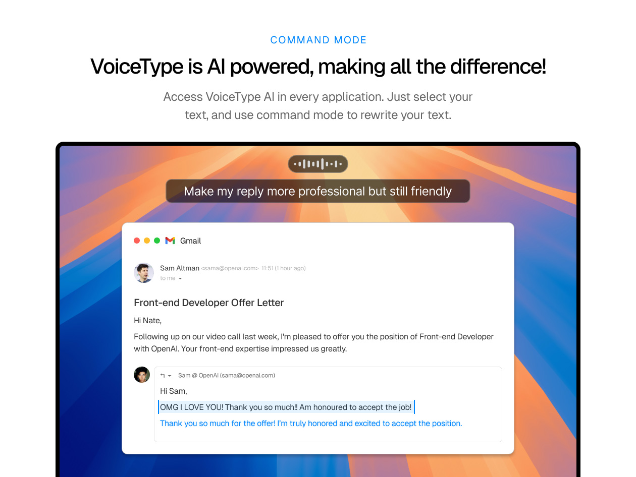 VoiceType AI Voice-to-Text: Lifetime Subscription (20K Words/Month)