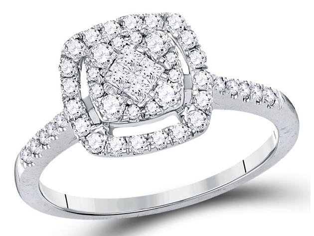 1/2 Carat (ctw H-I, I1-I2) Princess Cut Diamond Engagement Ring in 14K White Gold