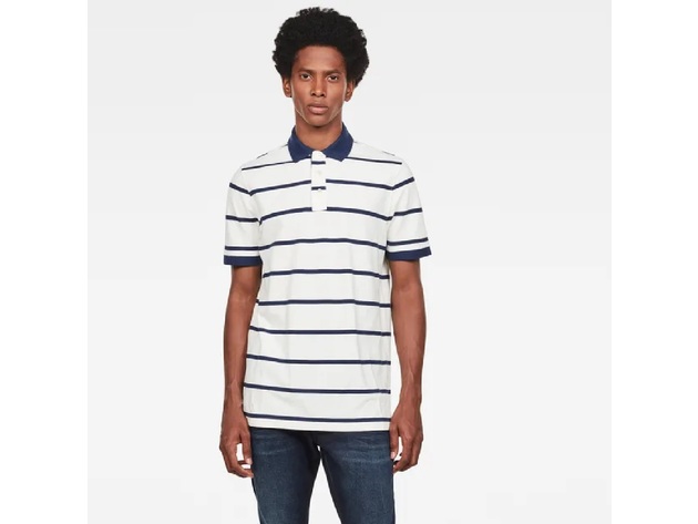 G-Star Raw Men's Fascia Striped Polo Shirt White Size Large