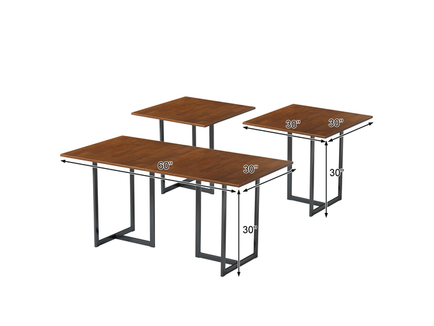 Costway 60'' Console Dining Table Rectangular Kitchen Table w/ Metal Frame and Wood Top - Brown