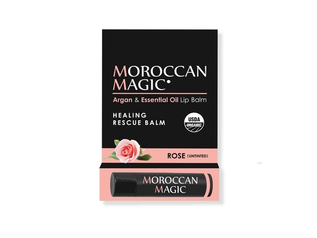 Moroccan Magic Organic Lip Balm, Flavored with Organic Essential Oils, Rose and Cruelty Free, 0.15 Ounce