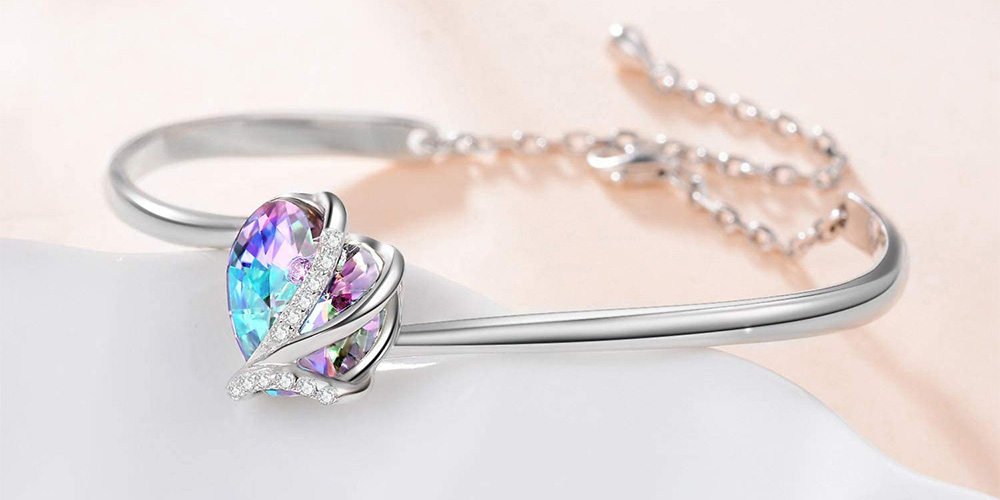 Swarovski Heart Shaped Pave Silver Bangle