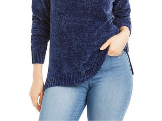Karen Scott Women's Plus Size V-Neck Chenille Sweater Blue Size Extra Large