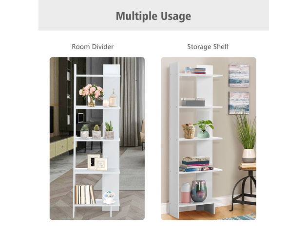 Costway 5-Tier Bookcase Storage Open Shelves Display Unit Room Divider - White