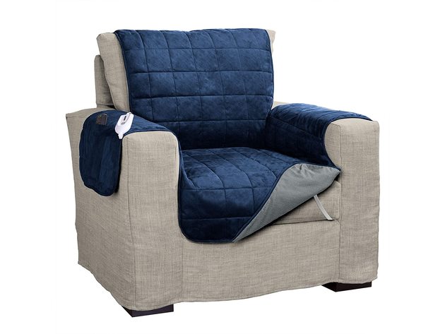 Serta Microsuede Electric Warming Furniture Protector Easy Care Chair Protector Navy Blue - Navy