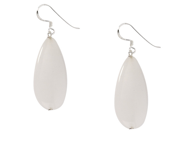 White Jade Tear Drop Earrings in Sterling Silver