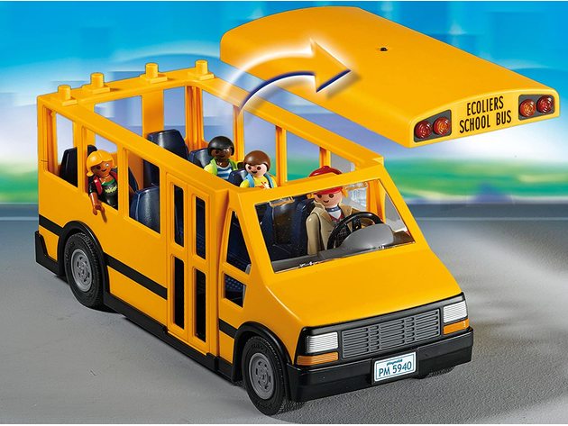 Playmobil Children 12 Pieces Figures Transport Front and Rear Lights School Bus, Yellow (New Open Box)