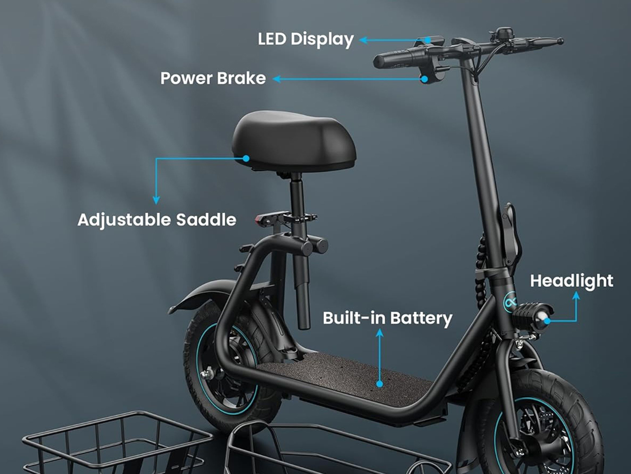 Gyroor C1S Electric Scooter with Removable Front & Back Basket