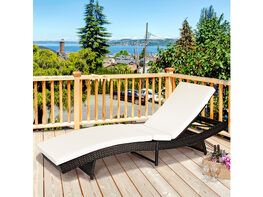 Costway Adjustable Pool Chaise Lounge Chair Outdoor Patio Furniture PE Wicker w/Cushion - White