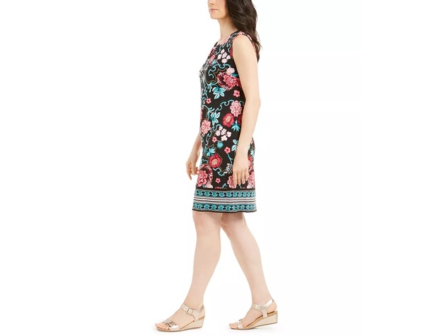 JM Collection Women's Petite Printed Sheath Dress Black Size Petite