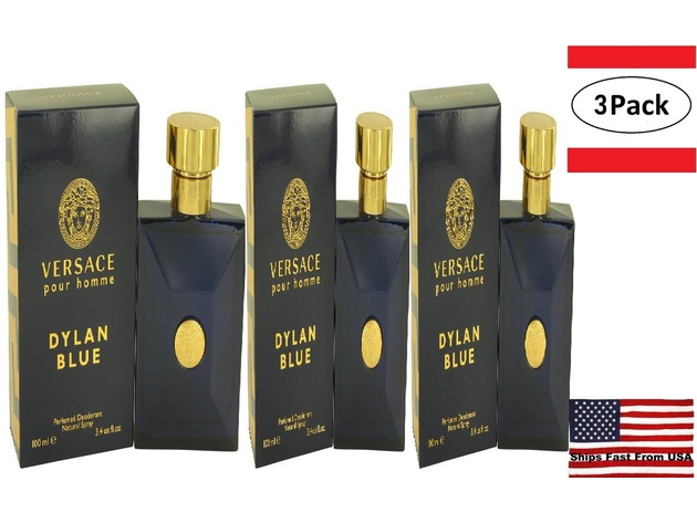 3 Pack Versace Pour Homme Dylan Blue by Versace Deodorant Spray 3.4 oz for Men