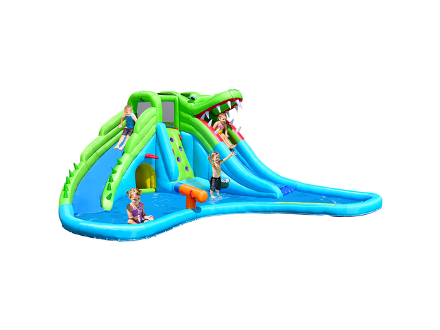 Costway Inflatable Kid Crocodile Bounce House Dual Slide Climbing Wall Splash Pool w/Bag