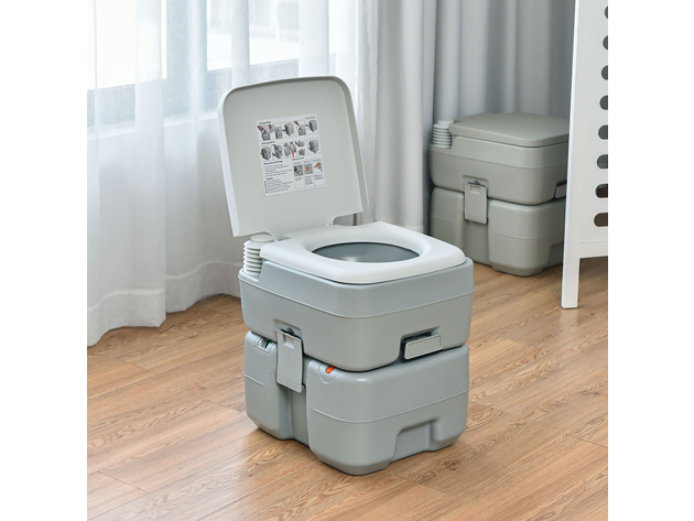Costway 5.3 Gallon 20L Outdoor Portable Toilet w/ Level Indicator for RV Travel Camping - Gray