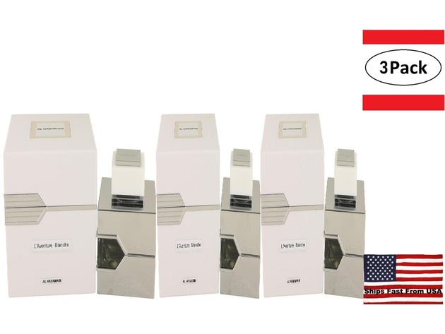 3 Pack L'aventure Blanche by Al Haramain Eau De Parfum Spray (Unisex) 3.3 oz for Women