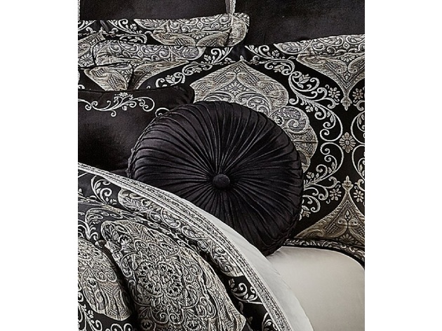 J Queen New York Bradshaw Black Tufted Round Decorative Pillow Size 15" x 15"