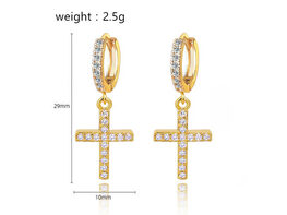 Cross Dangle Earrings in Gold or Silver with White Diamond Cubic Zirconia