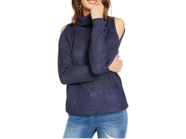 INC International Concepts Women's Sequin Cutout Turtleneck Sweater Size Medium
