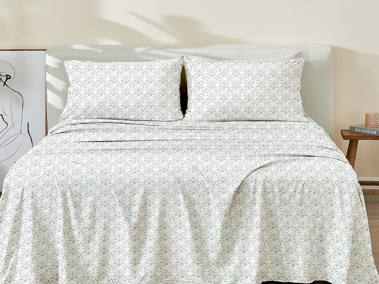 3-Piece Floral Print Microfiber Sheet Set (Green/Twin)