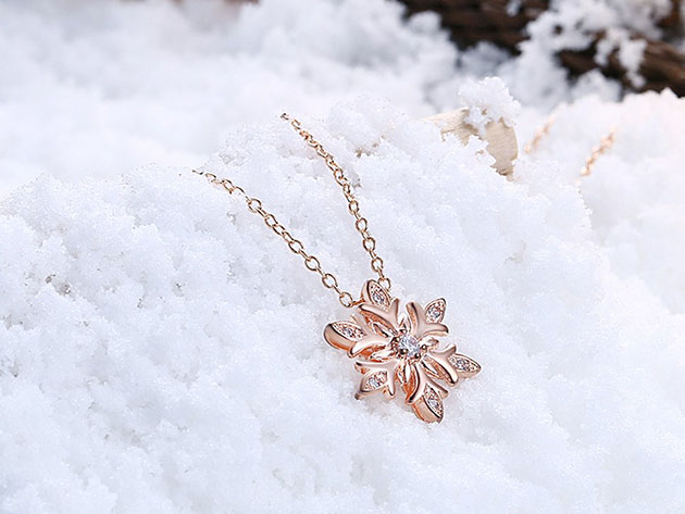 14K Rose Gold European Design Snowflake Ft. White Swarovski Crystals