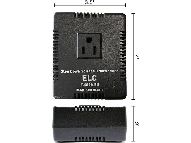 ELC 500 Watt Voltage Converter Transformer Heavy Duty Compact - Step Down - 220/240 to 110/120 Volt - Light Weight - Travel - For Hair Straightener, Toothbrush, TVs, Laptops, Chargers