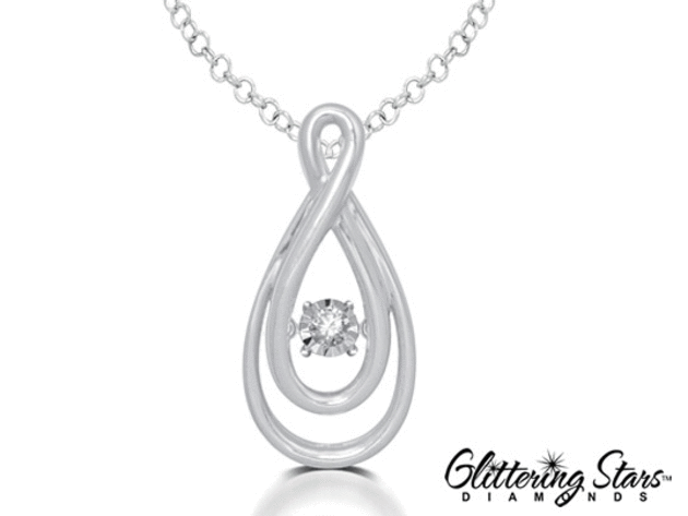 Glittering Stars Dancing Diamond Pendant Necklace in Sterling Silver with chain
