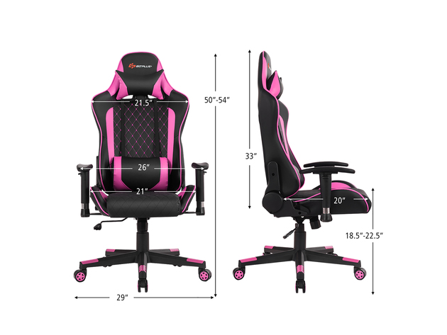 Goplus Massage Gaming Chair Reclining Racing Chair w/Lumbar Support and Headrest White - Pink