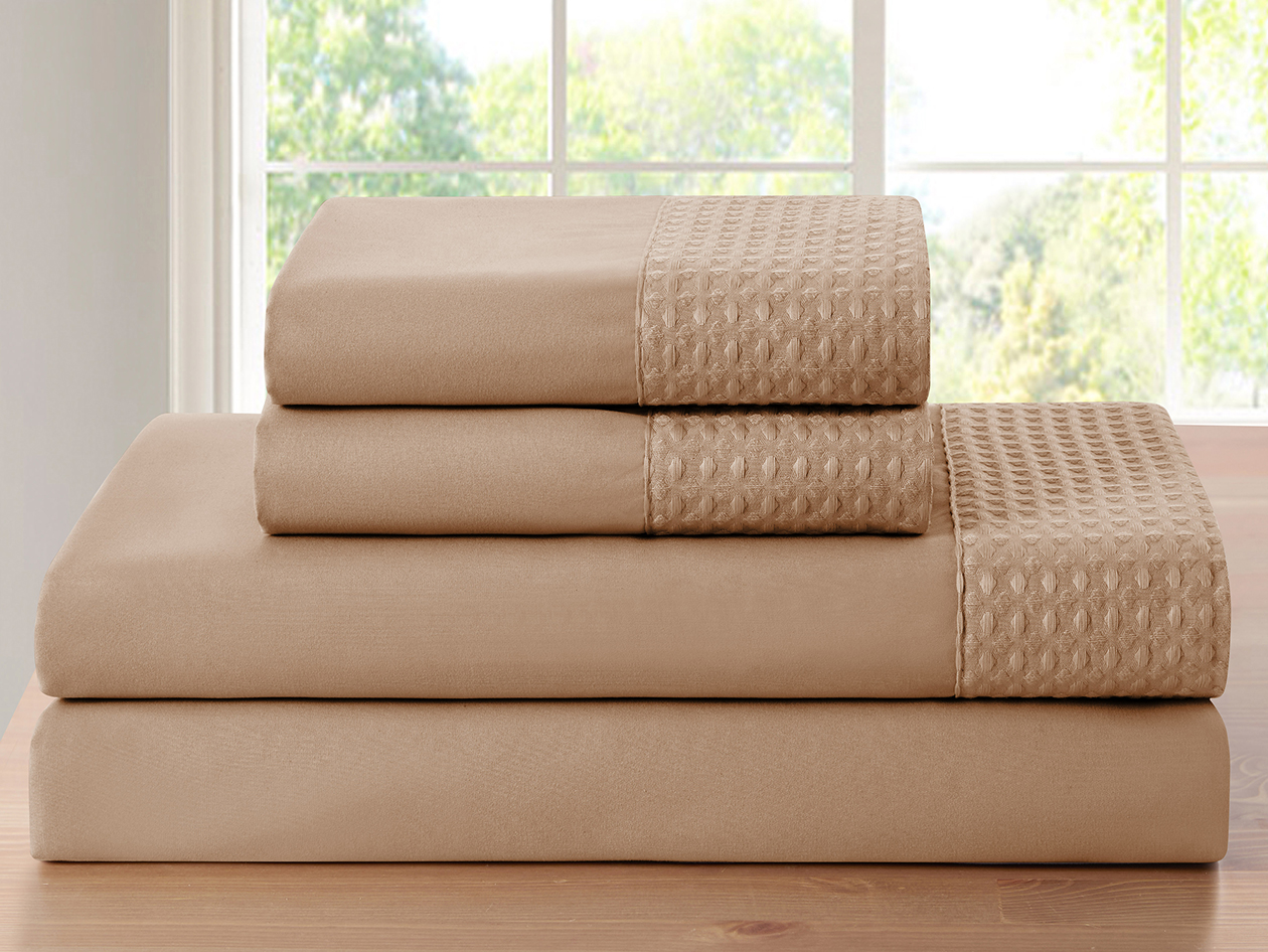 4-Piece Bamboo Blend Waffle Hem Sheet Set (Rust/Full)