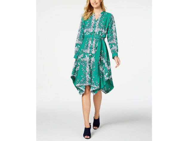 Charter Club Women's Long-Sleeve Handkerchief Dress  Green Size Large