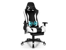 Costway Massage Gaming Chair Recliner Gamer Racing Chair w/ Lumbar Support & Footrest - Black and white