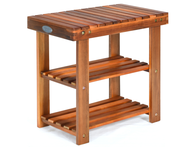 Costway 3-Tier Wood Shoe Rack 19' Shoe Bench Freestanding Boots Organizer Heavy-duty - Teak Color