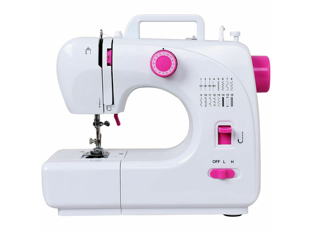 Costway 2-Speed Multi-function Fashion Portable Sewing Machine Serger w/16 Stitch Light - White + Pink