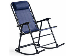 Costway Folding Zero Gravity Rocking Chair Rocker Porch Outdoor Patio Headrest Blue