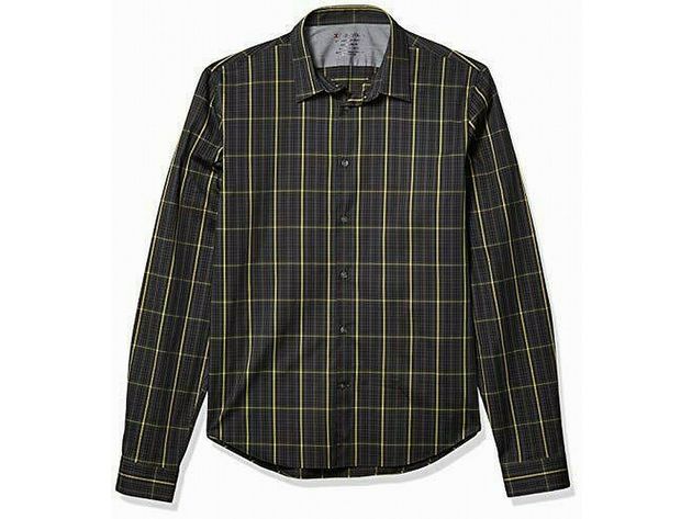 Calvin Klein Men's Extreme Slim-Fit Temperature Regulation Check Dress Shirt Black Size 15-15.5x32-33