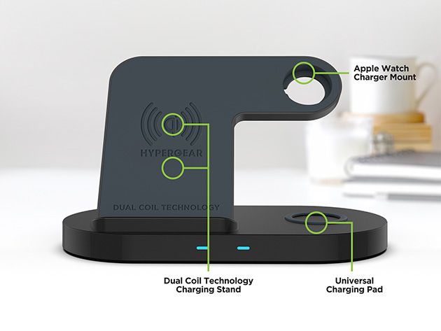 HyperGear 3-in-1 Wireless Charging Dock for Phone, Apple Watch & AirPods