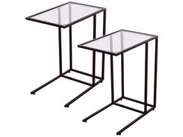 Costway 2PCS Coffee Tray Side Sofa End Table Ottoman Couch Stand TV Lap W/Glass Top - as pic