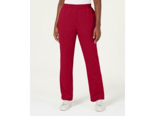 Karen Scott Women's Petite Classic Fleece Elastic Waist Pants Red Size 44