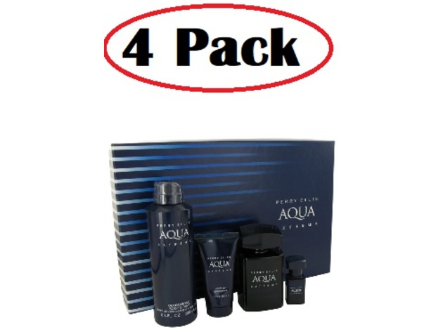 4 Pack of Perry Ellis Aqua Extreme by Perry Ellis Gift Set -- 3.4 oz Eau De Toilette Spray + .25 oz Mini EDT Spray + 6.8 oz Body Spray + 1.7 oz Shower Gel