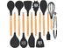 Kitchen Silicone Cooking Utensil 13-Piece Set with Stand, Wood Handles Red