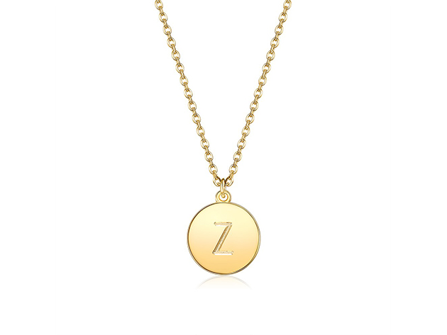 18K Gold Plated Smooth Disc Initial Necklace (Letter Z)